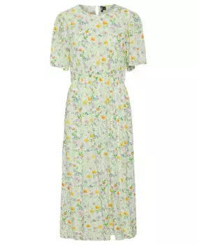 Женское платье миди с цветочным принтом Pieces, желтый