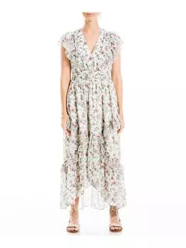 Женское платье миди с цветочным принтом и оборками Max Studio, цвет cream/blush floral