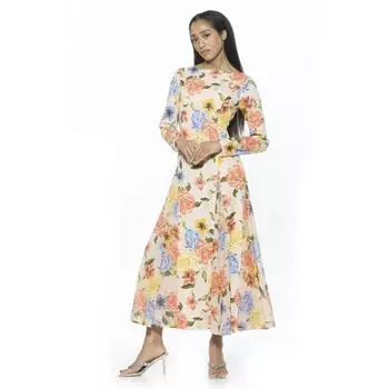 Женское платье миди с длинным рукавом и круглым вырезом Elodie Alexia Admor, цвет sand floral