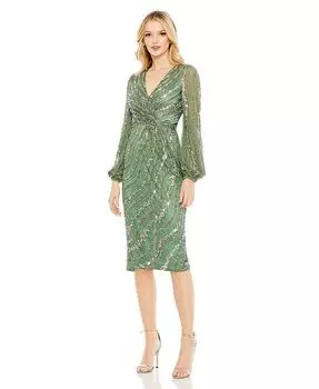 Женское платье миди с длинными рукавами и украшением Mac Duggal, зеленый