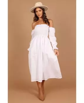 Женское платье миди с длинными рукавами и сборками Domenica Petal and Pup, белый