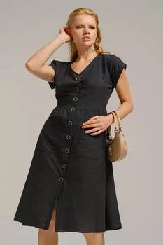 Женское платье миди с дымчатым узором и V-образным вырезом на пуговицах спереди armonika, серый