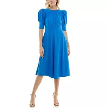 Женское платье миди с фактурной вязкой Maison Tara, цвет blue oasis