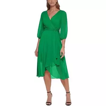 Женское платье-миди с имитацией запаха и сюрплайзом DKNY, цвет asparagus green