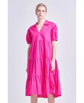 Женское платье миди с короткими рукавами-фонариками English Factory