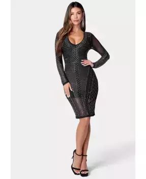 Женское платье миди с кристальной сеткой Bebe, черный