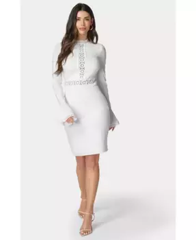 Женское платье миди с кружевным воротником под горло Bebe, слоновая кость/кремовый