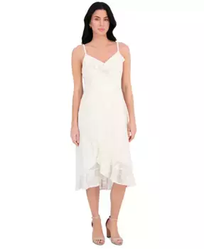 Женское платье миди с кружевными рюшами и асимметричным подолом kensie, коричневый/бежевый