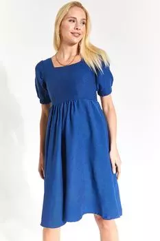 Женское платье миди с квадратным вырезом и рукавами-арбузами Saks спереди и сзади armonika, темно-синий