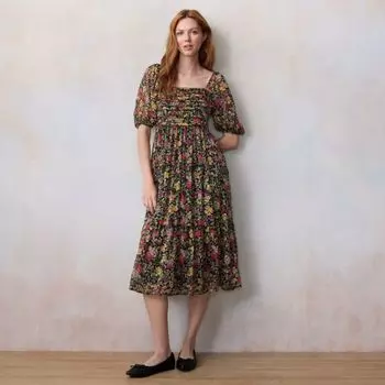 Женское платье миди с квадратным вырезом и плиссированным лифом Lc Lauren Conrad, цвет navy georgie floral