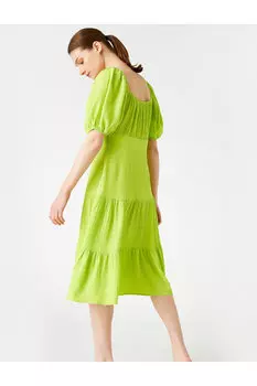 Женское платье миди с объемными рукавами и рюшами Koton, зеленый