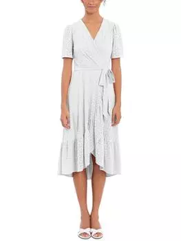 Женское платье-миди с оборками и сюрплеем London Times, слоновая кость