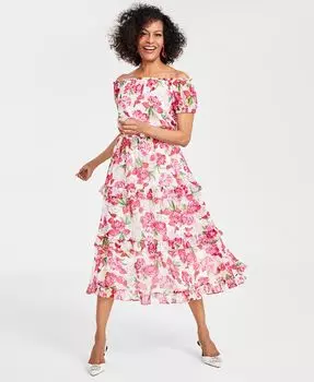 Женское платье миди с открытыми плечами и оборками I.N.C. International Concepts, белый