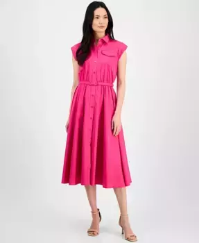 Женское платье миди с отложным воротником и застежкой на пуговицы T Tahari, розовый