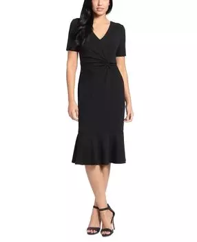 Женское платье миди с перекрученным краем и воланами London Times, черный