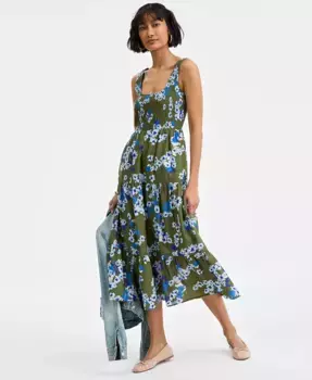 Женское платье миди с плетеной клеткой, многоярусное, с круглым вырезом On 34th, зеленый