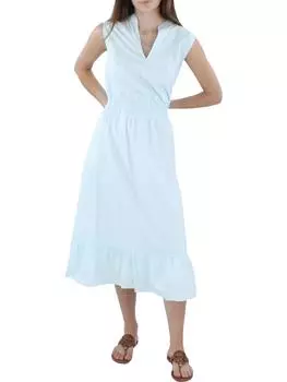 Женское платье миди с разрезом на шее Anne Klein, цвет ocean sky/bright white