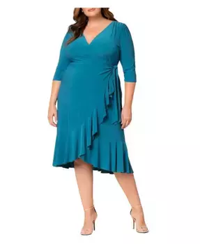 Женское платье миди с рюшами и запахом Whimsy Plus Size Kiyonna, зеленый