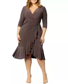 Женское платье миди с рюшами и запахом Whimsy Plus Size Kiyonna, коричневый