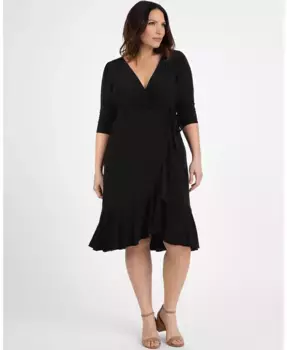 Женское платье миди с рюшами и запахом Whimsy Plus Size Kiyonna, черный