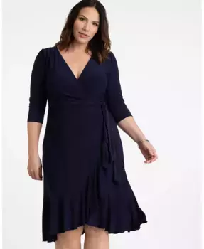 Женское платье миди с рюшами и запахом Whimsy Plus Size Kiyonna, синий