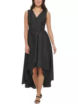 Женское платье миди с V-образным вырезом длиной до пола DKNY, черный