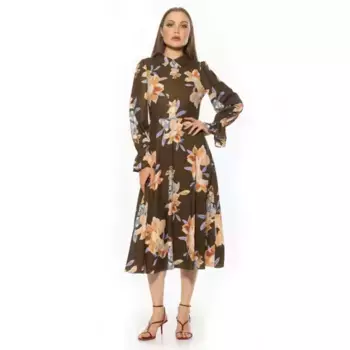 Женское платье миди с воротником, облегающее и расклешенное Alexia Admor, мультиколор