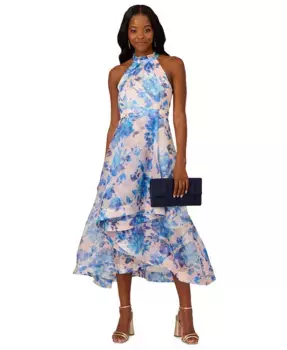 Женское платье миди с запахом и цветочным принтом, асимметричным подолом Adrianna Papell, мультиколор