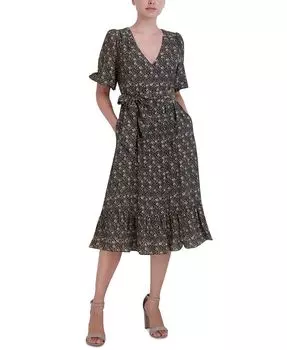 Женское платье миди с завязками на талии и пышными рукавами с принтом Laundry by Shelli Segal, белый