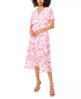 Женское платье миди с завышенной талией, сборками, V-образным вырезом и ярусами Vince Camuto, мультиколор