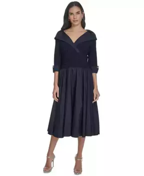 Женское платье миди смешанного кроя с расклешенным низом Jessica Howard, синий