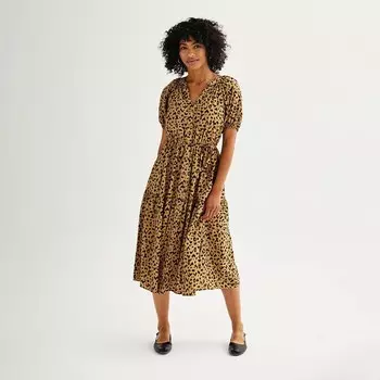 Женское платье миди Sonoma Goods For Life с эластичными рукавами, цвет Tan Animal Print