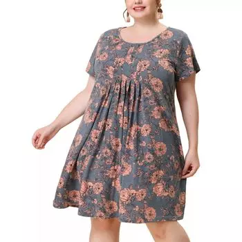Женское платье миди свободного кроя с короткими рукавами и цветочным принтом больших размеров Agnes Orinda, синий