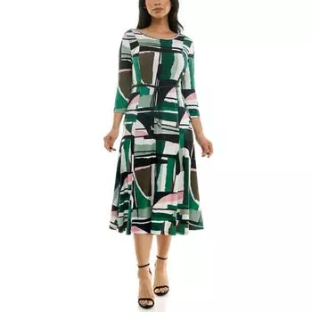 Женское платье миди Sylvia с рукавами три четверти и поясом Nina Leonard, мультиколор