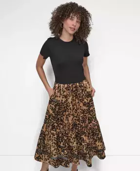 Женское платье Mixed Media DKNY, коричневый