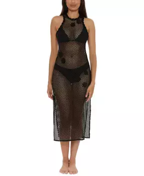 Женское платье-накидка Castaway Island с цветочными аппликациями и сетчатым узором Becca, черный