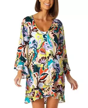 Женское платье-накидка с развевающимися рукавами и принтом Anne Cole, мульти