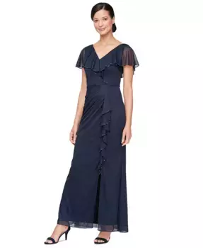 Женское платье-накидка с рюшами и бисером SL Fashions, синий