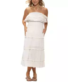 Женское платье-накидка с рюшами, плиссированной талией и ярусами Dotti, слоновая кость/кремовый