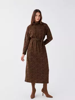 Женское платье оверсайз с длинными рукавами и водолазкой с рисунком LCWAIKIKI Classic, бежевый жаккард