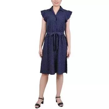 Женское платье Petites Woven Floral Fit & Flare Dress NY Collection, цвет navy white dot