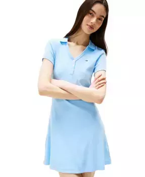 Женское платье-поло с ребристой структурой и силуэтом "фит-энд-флэр" Tommy Jeans, синий