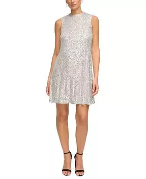 Женское платье прямого кроя из сетки с пайетками без рукавов kensie, серебро
