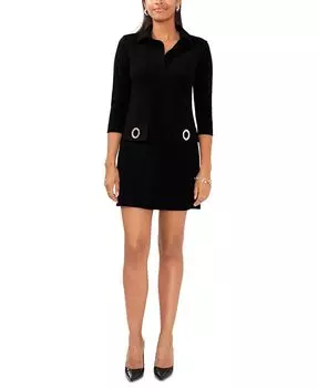 Женское платье прямого кроя с рукавами 3/4 и отделкой с люверсами MSK, черный