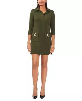 Женское платье прямого кроя с рукавами 3/4 и отделкой с люверсами MSK, зеленый