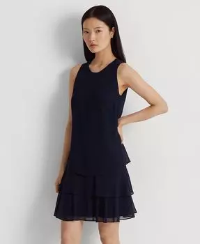 Женское платье прямого кроя с жатым жоржетом Lauren Ralph Lauren, синий
