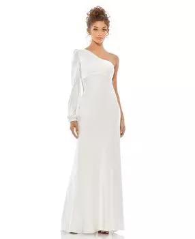 Женское платье-раструб с одним рукавом Ieena Charmeuse MAC DUGGAL, белый