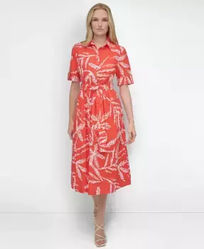 Женское платье-рубашка из хлопка с принтом DKNY, оранжевый