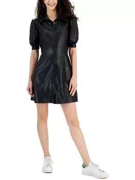 Женское платье-рубашка из искусственной кожи с пышными рукавами Kit & Sky, черный