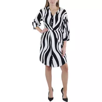 Женское платье-рубашка из полиэстера в полоску Gracia, черный/белый